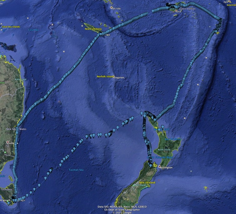 Track of Trip south Pacific 2015